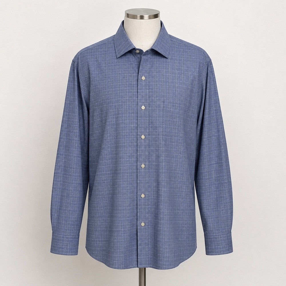 Brooks Brothers 1818 Regent Fit Blue Micro Houndstooth Non-Iron Shirt 17.5 2/3